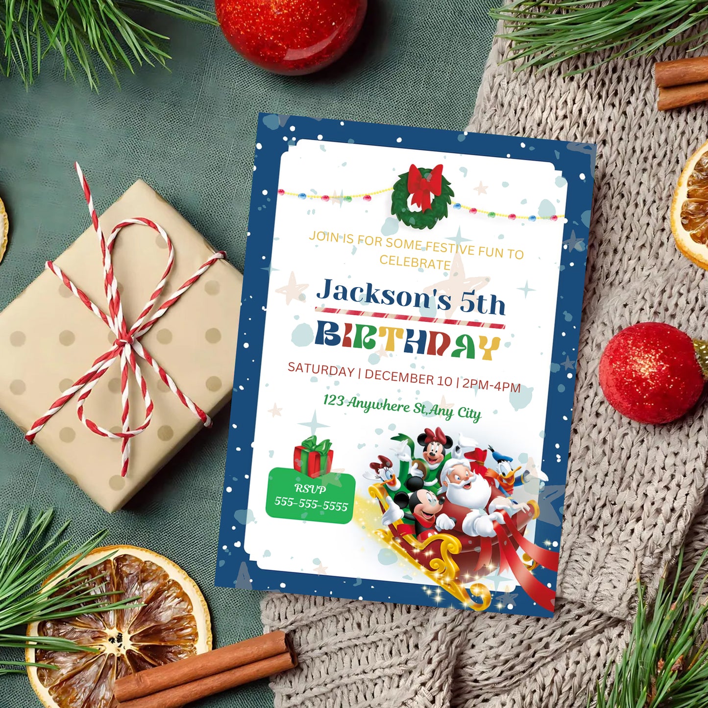 Mickey Mouse Christmas Party Invitation Template | Santa Christmas Party Invite