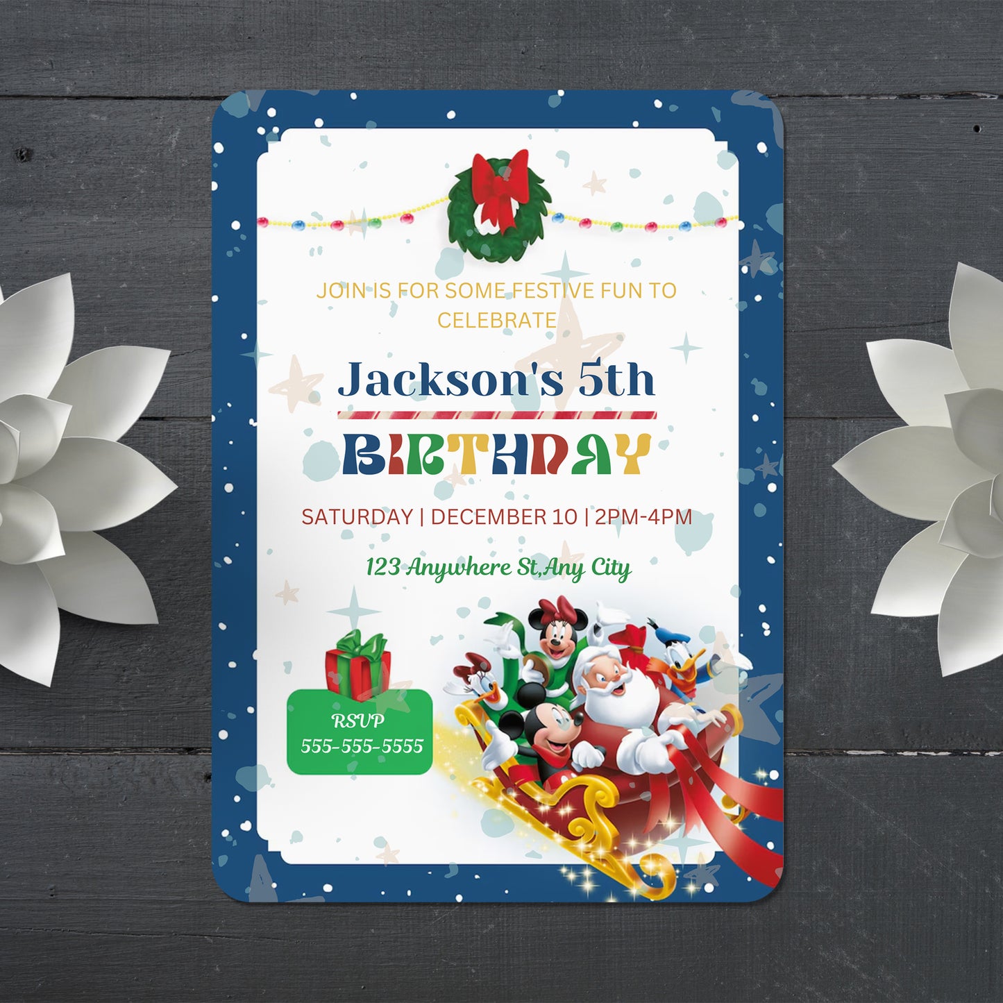 Mickey Mouse Christmas Party Invitation Template | Santa Christmas Party Invite