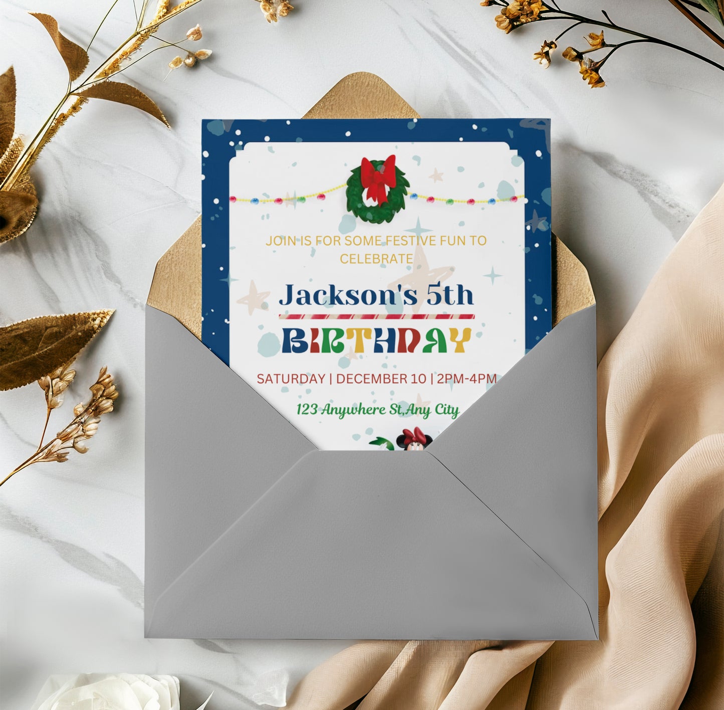 Mickey Mouse Christmas Party Invitation Template | Santa Christmas Party Invite