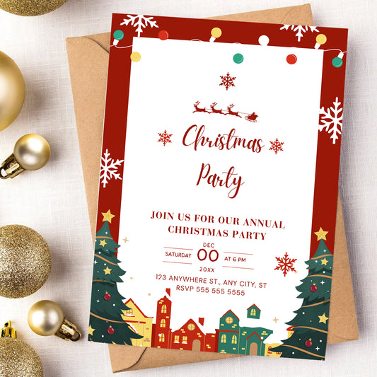 Christmas Party Invitation Template | Christmas Holiday Party Invite