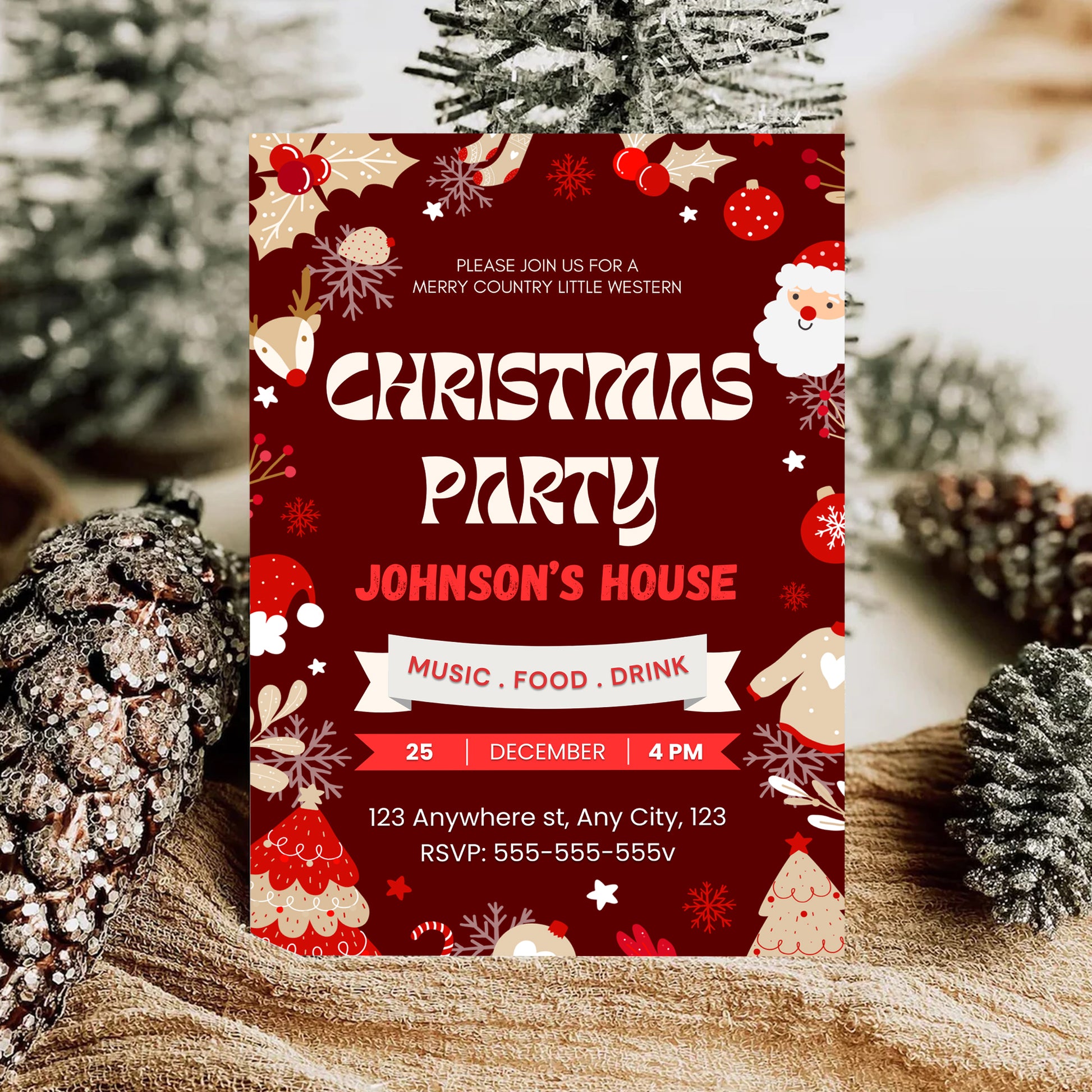 Red Christmas Party Invitation Template - CreativeRino