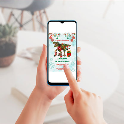 Christmas Dinosaur Birthday Invitation Template - CreativeRino