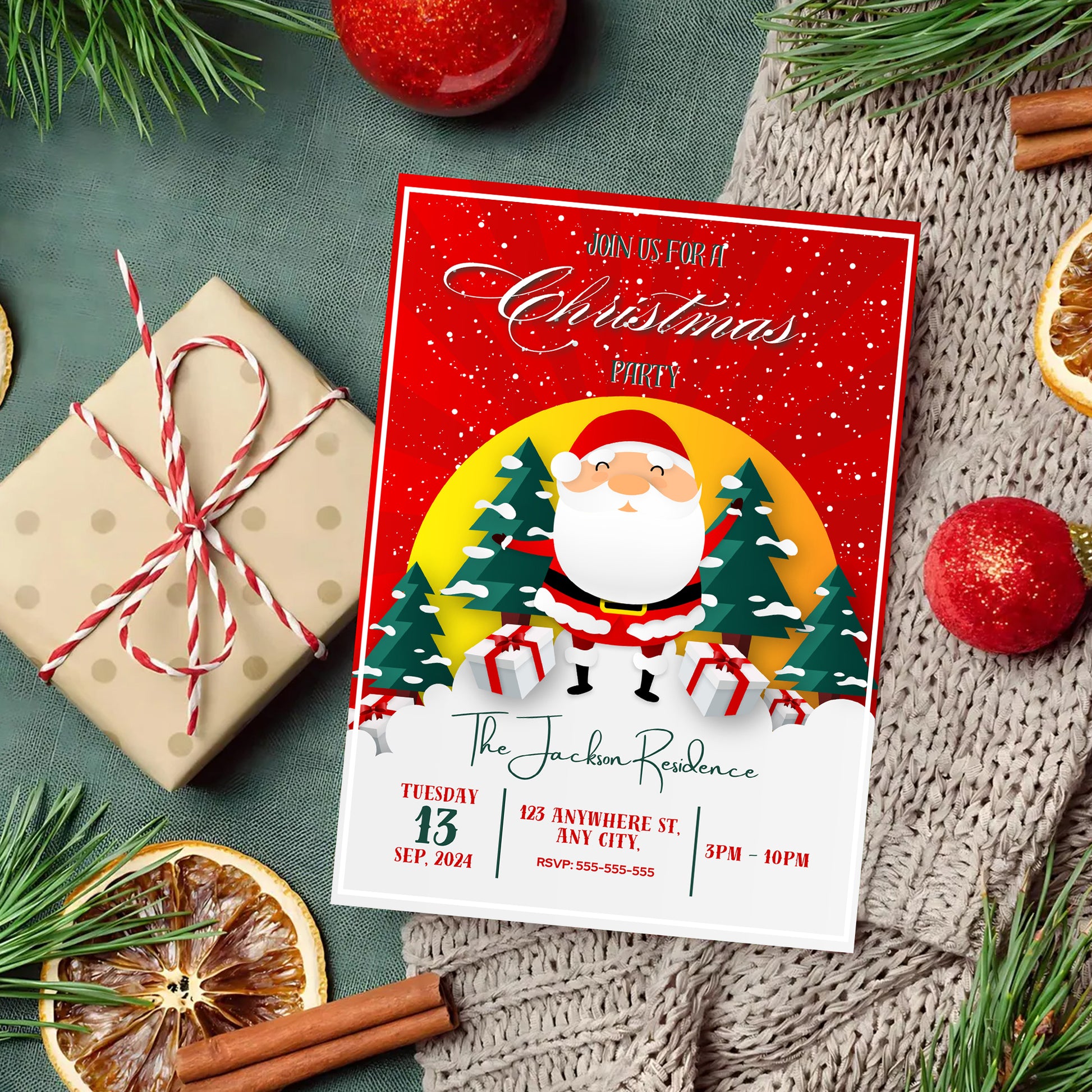Santa Claus Christmas Party Invitation Template | Santa Christmas Party Invite - CreativeRino