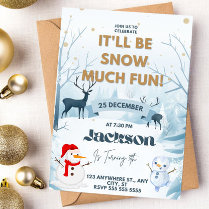 Snow Much Fun Birthday Invitation Template | Snowman Birthday Invite - CreativeRino
