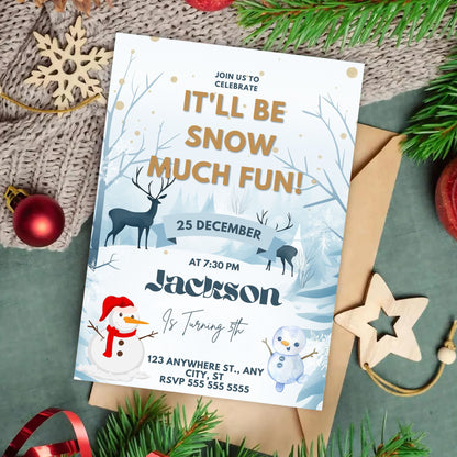 Snow Much Fun Birthday Invitation Template | Snowman Birthday Invite - CreativeRino