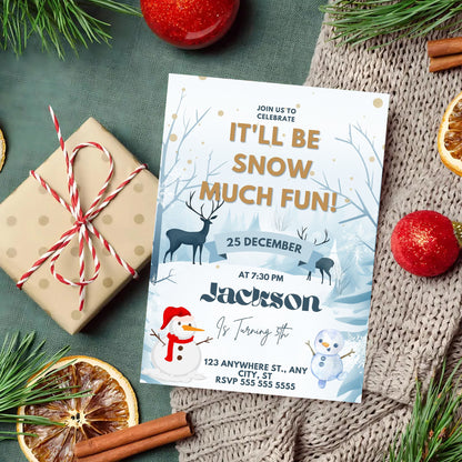 Snow Much Fun Birthday Invitation Template | Snowman Birthday Invite - CreativeRino