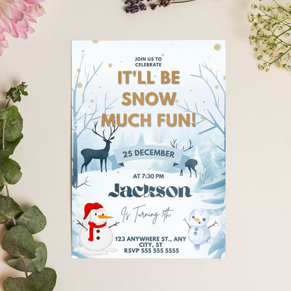 Snow Much Fun Birthday Invitation Template | Snowman Birthday Invite - CreativeRino