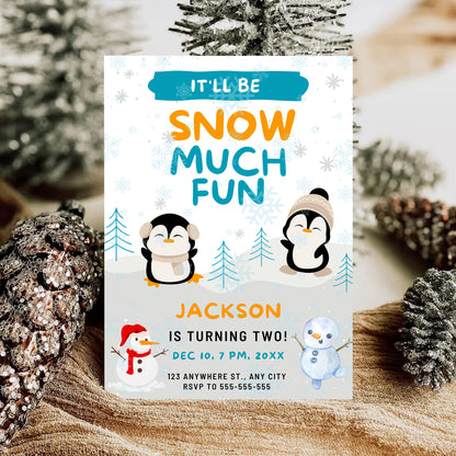 Snow Much Fun Birthday Invitation Template | Snowman Birthday Invite - CreativeRino
