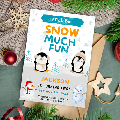 Snow Much Fun Birthday Invitation Template | Snowman Birthday Invite - CreativeRino