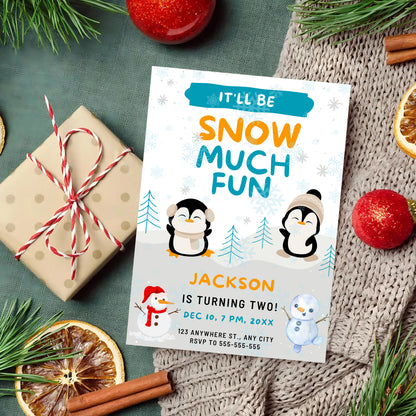 Snow Much Fun Birthday Invitation Template | Snowman Birthday Invite - CreativeRino