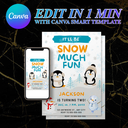 Snow Much Fun Birthday Invitation Template | Snowman Birthday Invite - CreativeRino