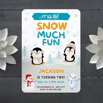Snow Much Fun Birthday Invitation Template | Snowman Birthday Invite - CreativeRino