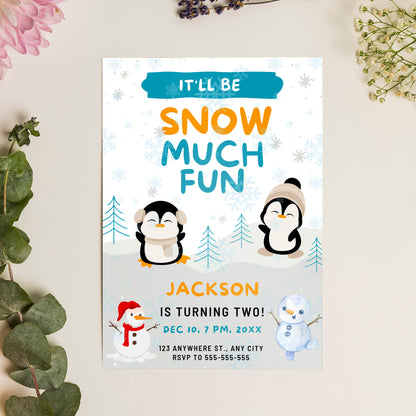 Snow Much Fun Birthday Invitation Template | Snowman Birthday Invite - CreativeRino