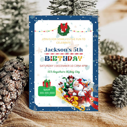 Mickey Mouse Christmas Party Invitation Template | Santa Christmas Party Invite - CreativeRino
