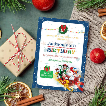 Mickey Mouse Christmas Party Invitation Template | Santa Christmas Party Invite - CreativeRino