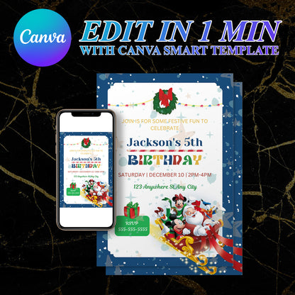 Mickey Mouse Christmas Party Invitation Template | Santa Christmas Party Invite - CreativeRino