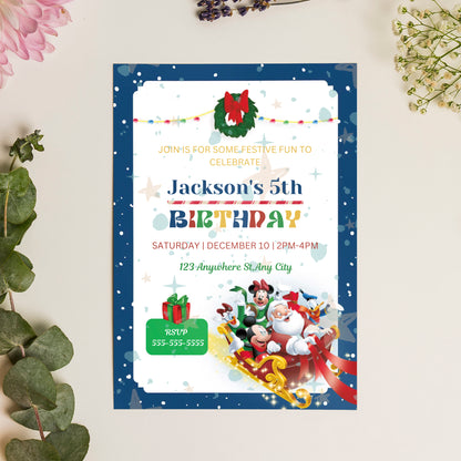 Mickey Mouse Christmas Party Invitation Template | Santa Christmas Party Invite - CreativeRino