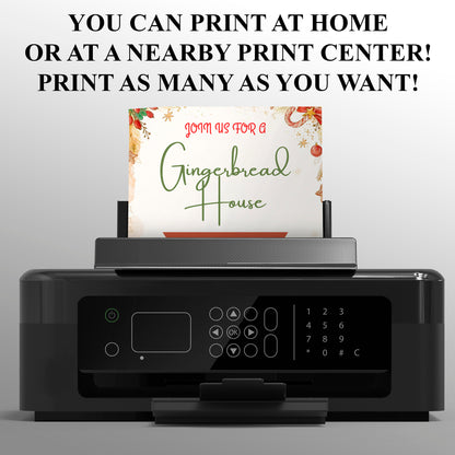 Gingerbread House Birthday Party Invitation Template | Christmas Cookie Party Invite - CreativeRino