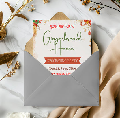 Gingerbread House Birthday Party Invitation Template | Christmas Cookie Party Invite - CreativeRino