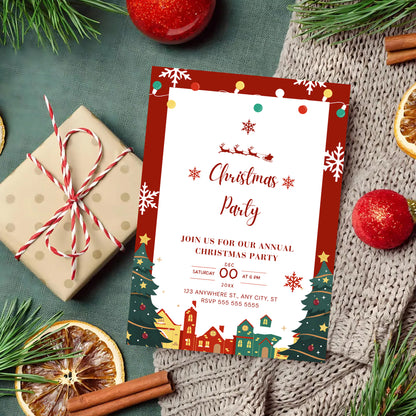 Christmas Party Invitation Template | Christmas Holiday Party Invite - CreativeRino