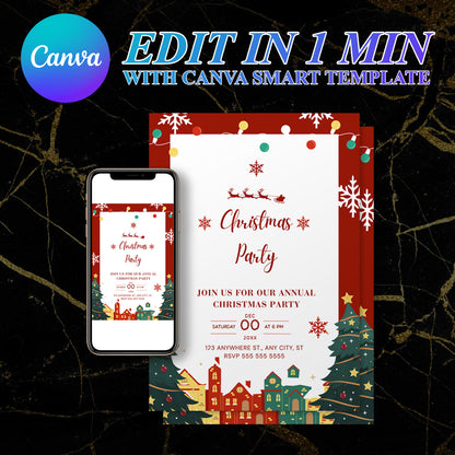 Christmas Party Invitation Template | Christmas Holiday Party Invite - CreativeRino