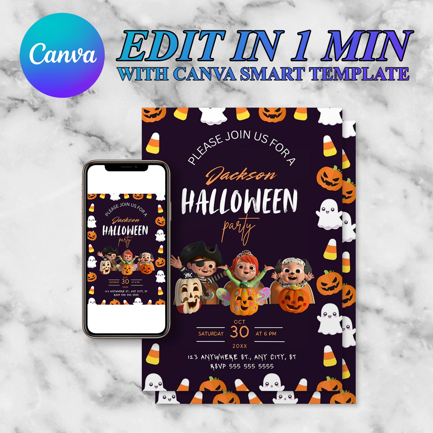 Cocomelon Halloween Birthday Party Invitation Template