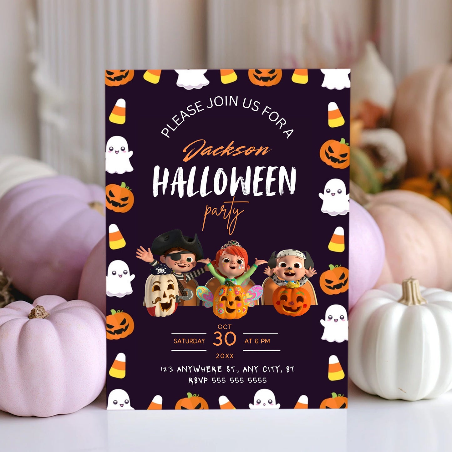 Cocomelon Halloween Birthday Party Invitation Template