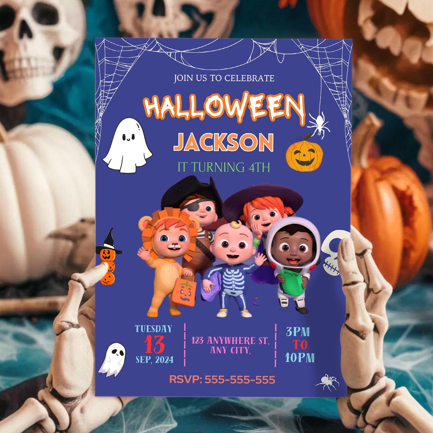 Cocomelon Halloween Birthday Invitation Template