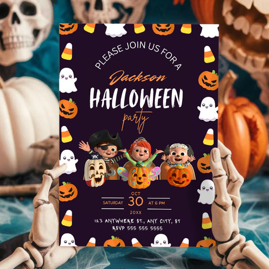 Cocomelon Halloween Birthday Party Invitation Template