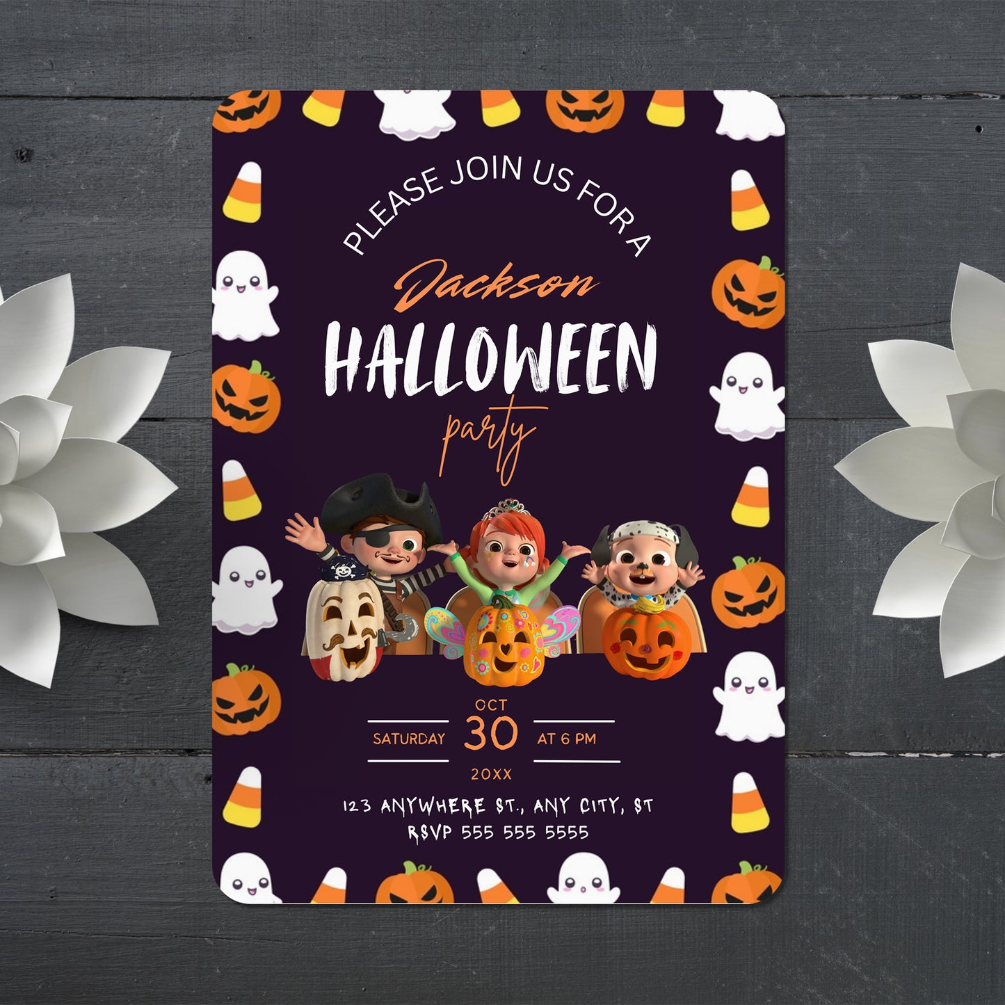 Cocomelon Halloween Birthday Party Invitation Template