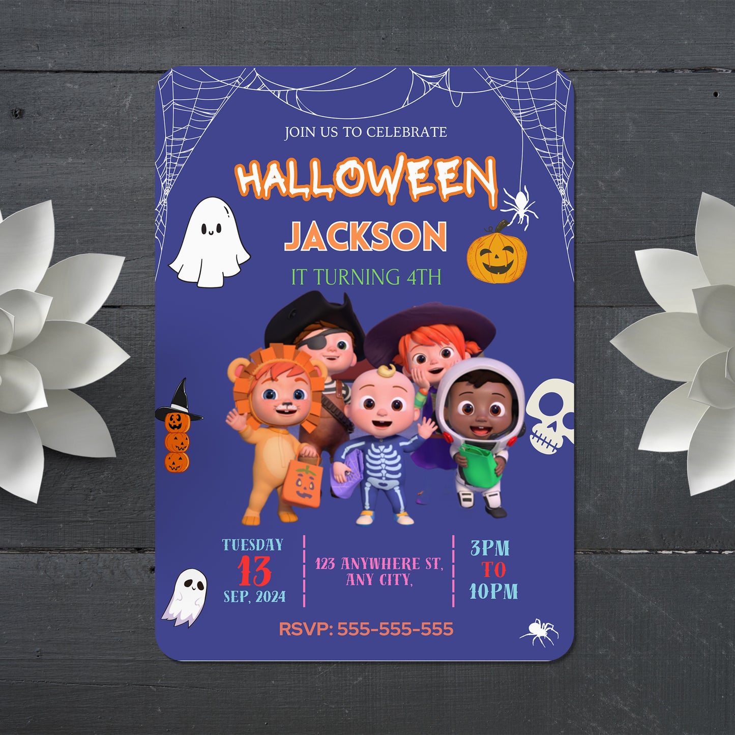 Cocomelon Halloween Birthday Invitation Template