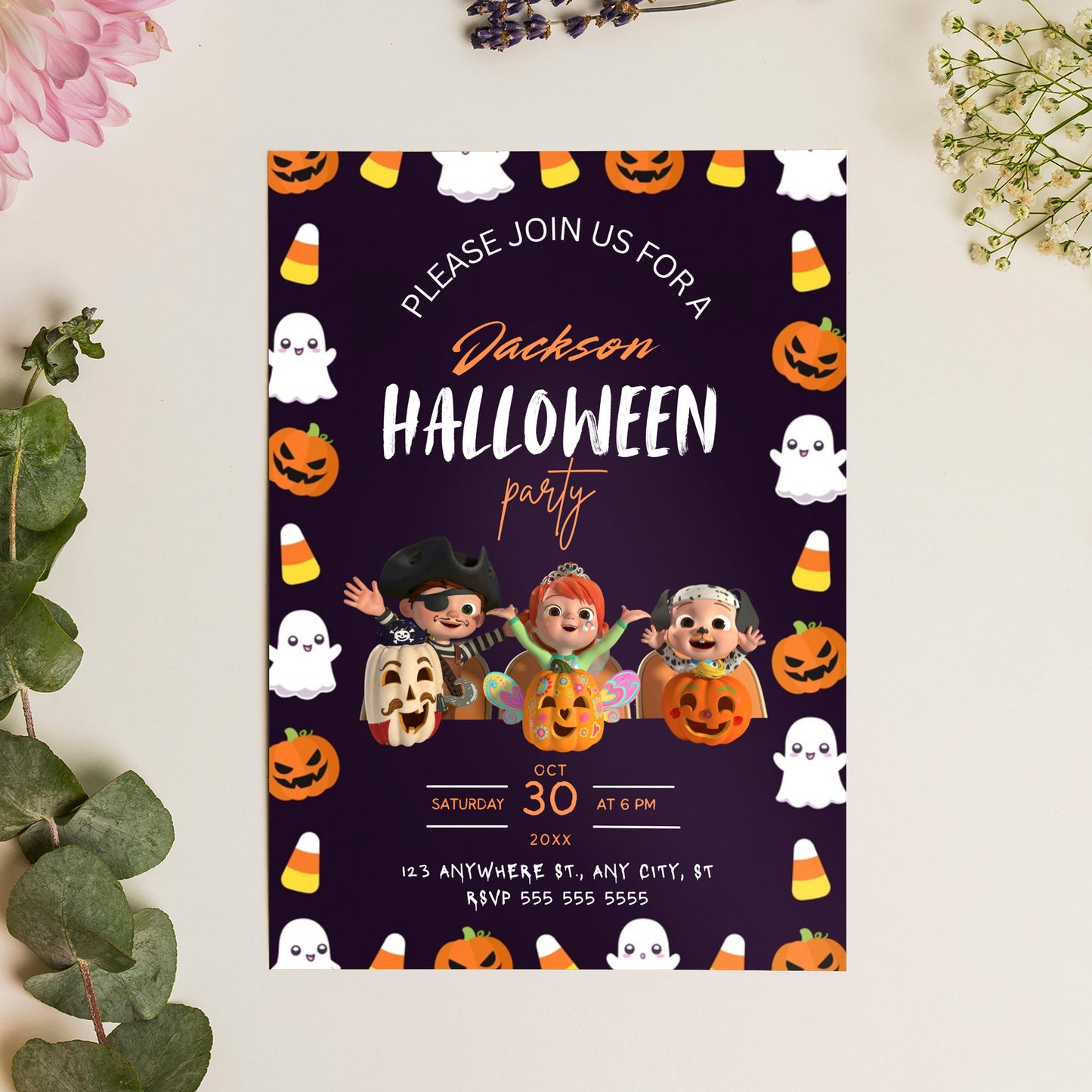 Cocomelon Halloween Birthday Party Invitation Template