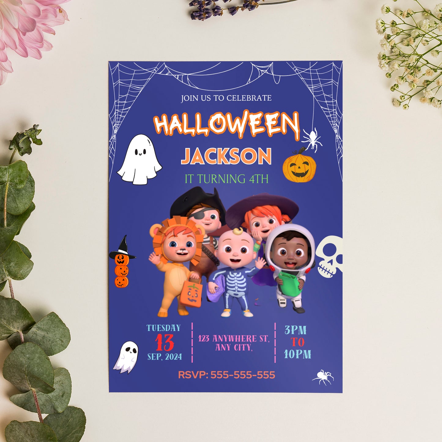 Cocomelon Halloween Birthday Invitation Template