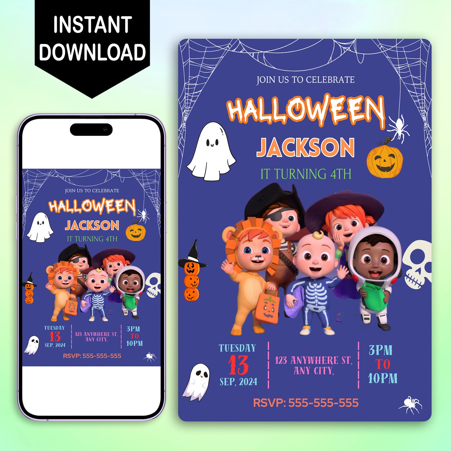 Cocomelon Halloween Birthday Invitation Template