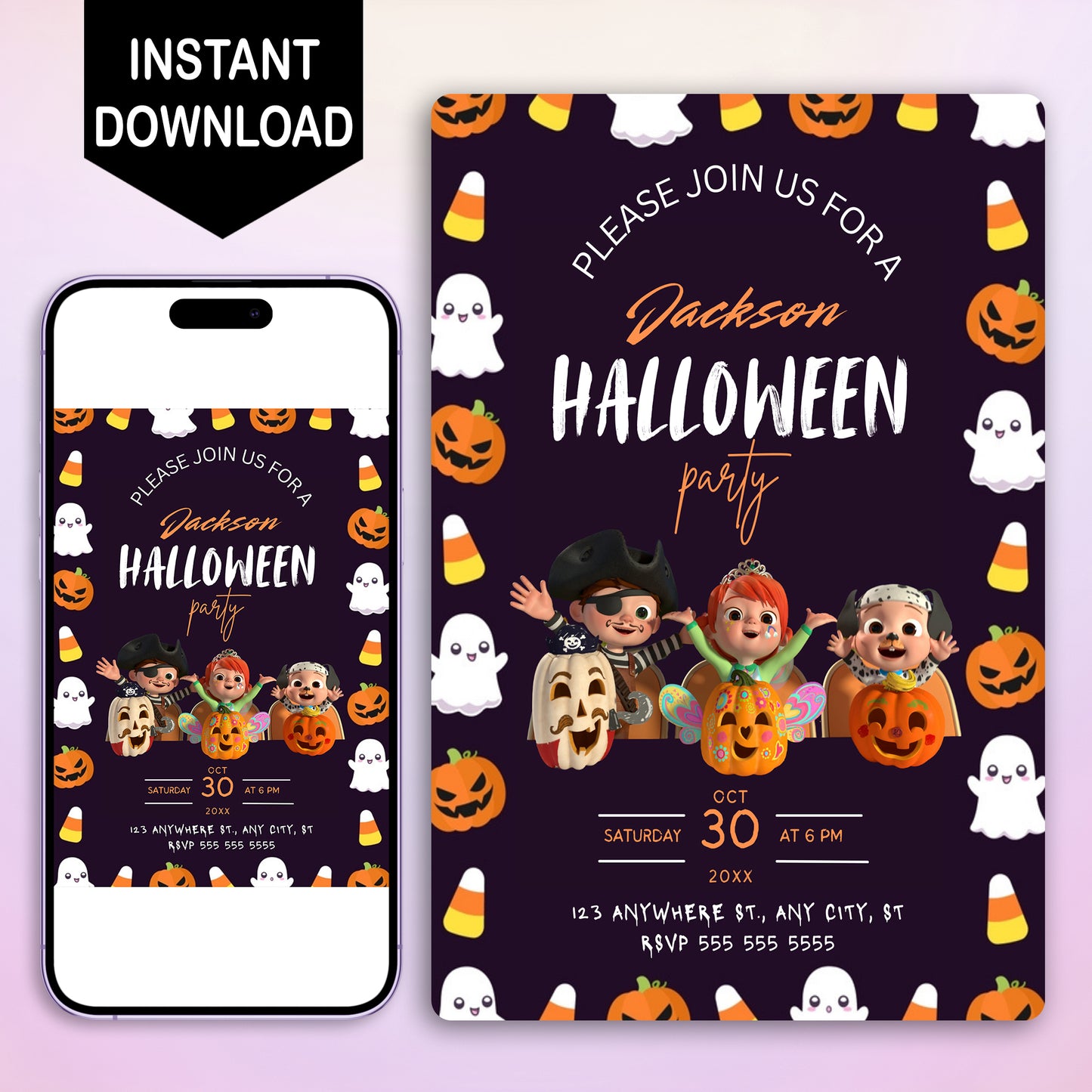 Cocomelon Halloween Birthday Party Invitation Template