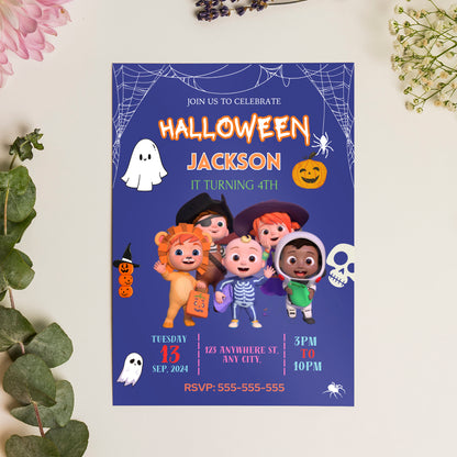 Cocomelon Halloween Birthday Invitation Template - CreativeRino