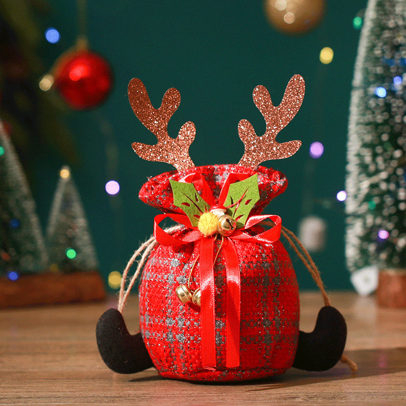 Antlers & Plaid Christmas Apple Bag | Children's Christmas Eve Gift Bag | Kindergarten Candy & Small Present Pouch eprolo