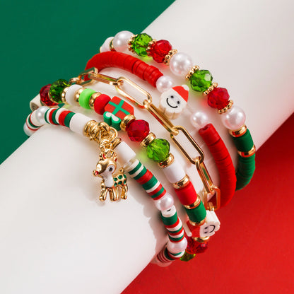 Christmas Bracelet Set | Colorful Soft Ceramic Beads with Alloy Elk & Bell Charms | Festive Women's Jewelry Gift eprolo