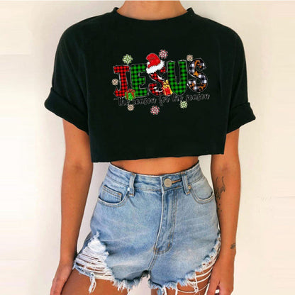 Spicy Girl Christmas Crop Top T-Shirt | INS Style Short Sleeve Round Neck | Trendy Festive Night Out Basic eprolo