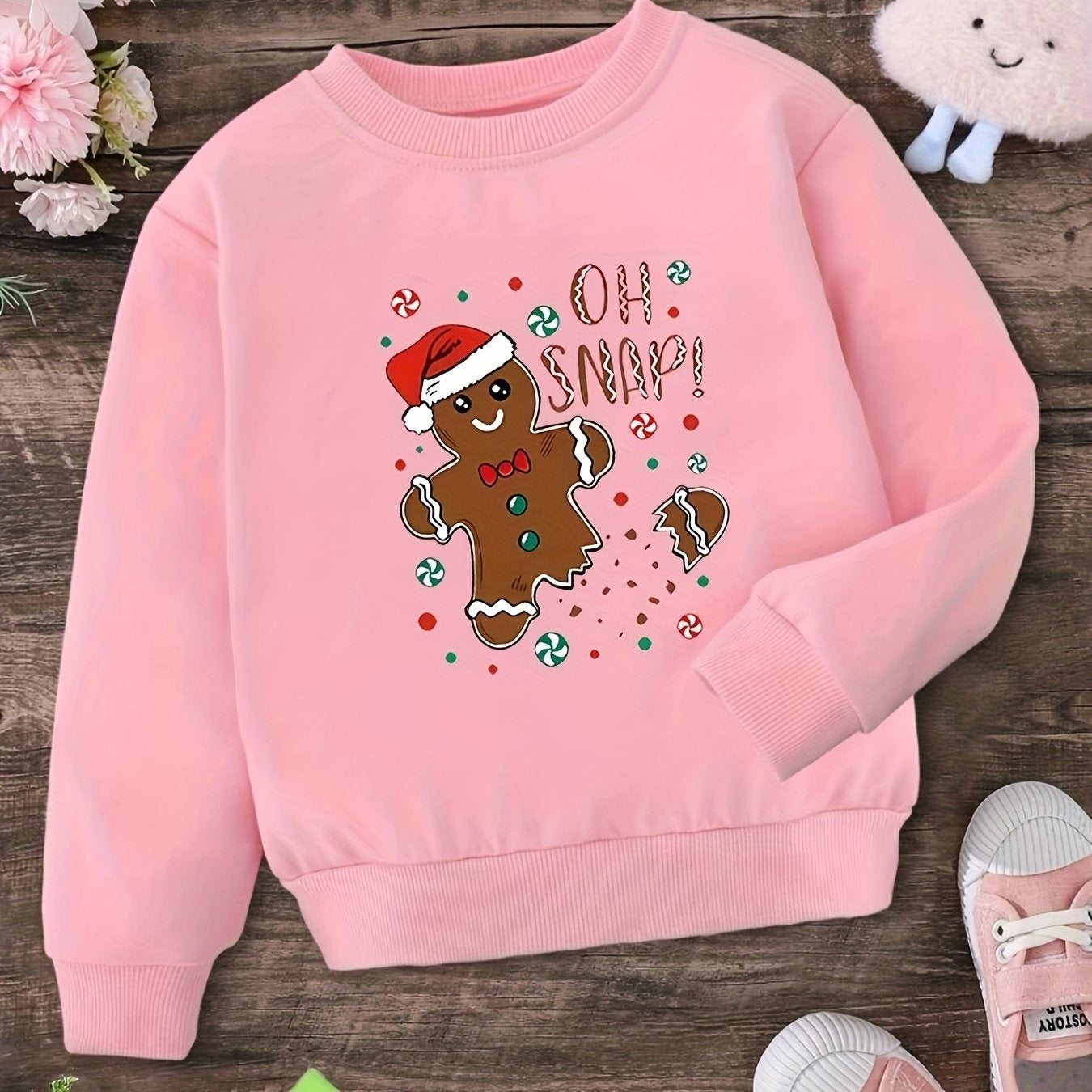 Toddler Girl Gingerbread Graphic Crew Neck Sweatshirt | Cute Christmas Cookie Pullover | Kids Holiday Party Jumper