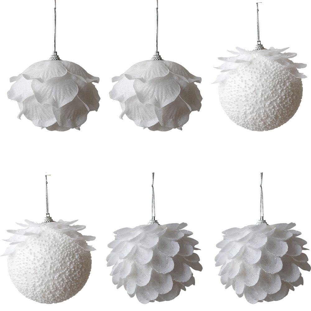 Elegant White Petal Christmas Ball Ornament | Sparkling Foam Decoration for Winter Wonderland Christmas Tree eprolo