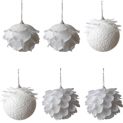 Elegant White Petal Christmas Ball Ornament | Sparkling Foam Decoration for Winter Wonderland Christmas Tree eprolo