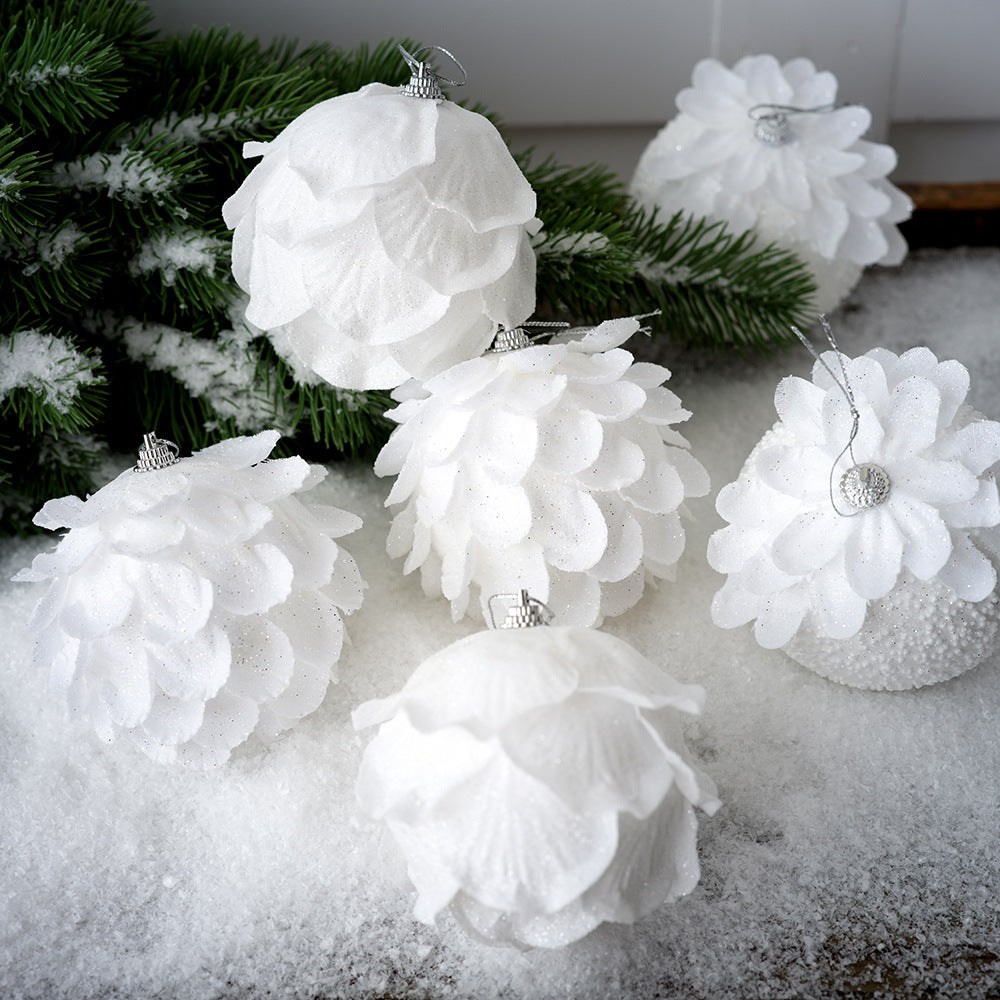 Elegant White Petal Christmas Ball Ornament | Sparkling Foam Decoration for Winter Wonderland Christmas Tree eprolo