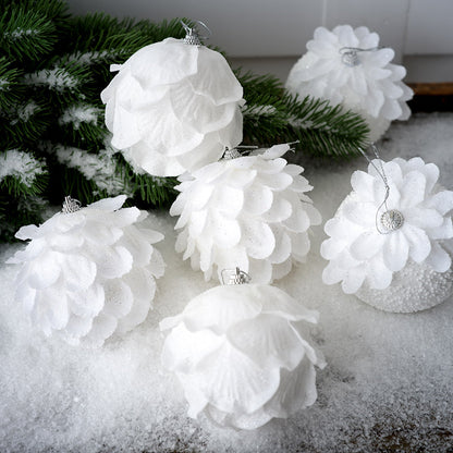 Elegant White Petal Christmas Ball Ornament | Sparkling Foam Decoration for Winter Wonderland Christmas Tree eprolo