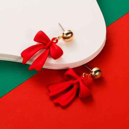 Asymmetric Christmas Ear Hooks | Simple Bell & Bow Drip Oil Earrings | Fashionable Female Holiday Jewelry eprolo