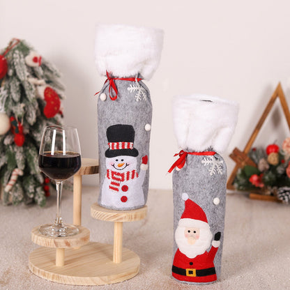Festive Red Wine Bottle Covers Gift Set | Elderly, Snowman & Elk Household Decor eprolo