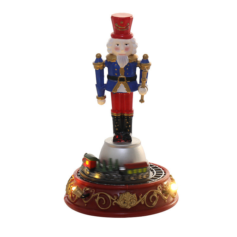 Luminous Musical Christmas Village Ornament Decor | Resin Walnut Soldier, Rotating Train & House eprolo