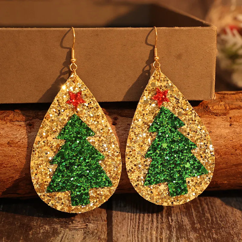 Lightweight PU Leather Christmas Tree Drop Earrings | Festive Holiday Jewelry eprolo