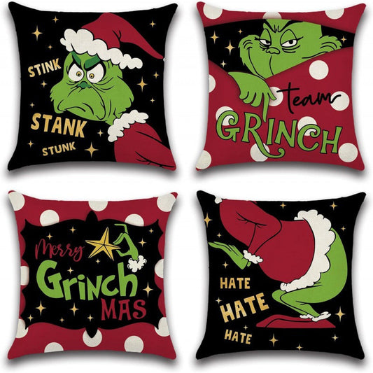 'Merry Grinchmas' Greentown Christmas Pillow Cover | Festive Grinch Sofa Cushion Case & Holiday Home Decor eprolo
