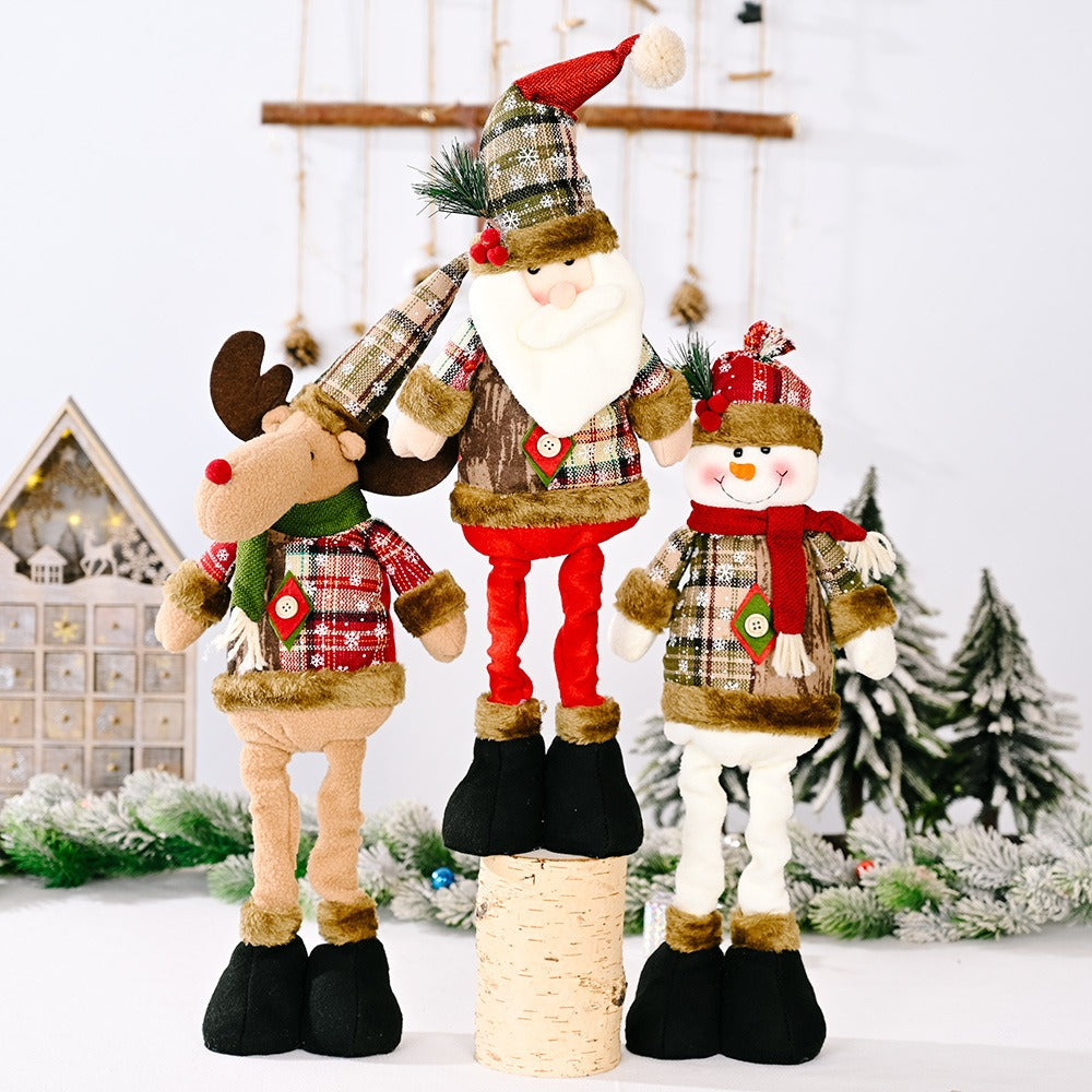 Adjustable Telescopic Christmas Doll | Plush Santa Claus & Snowman Standing Ornament Decor
